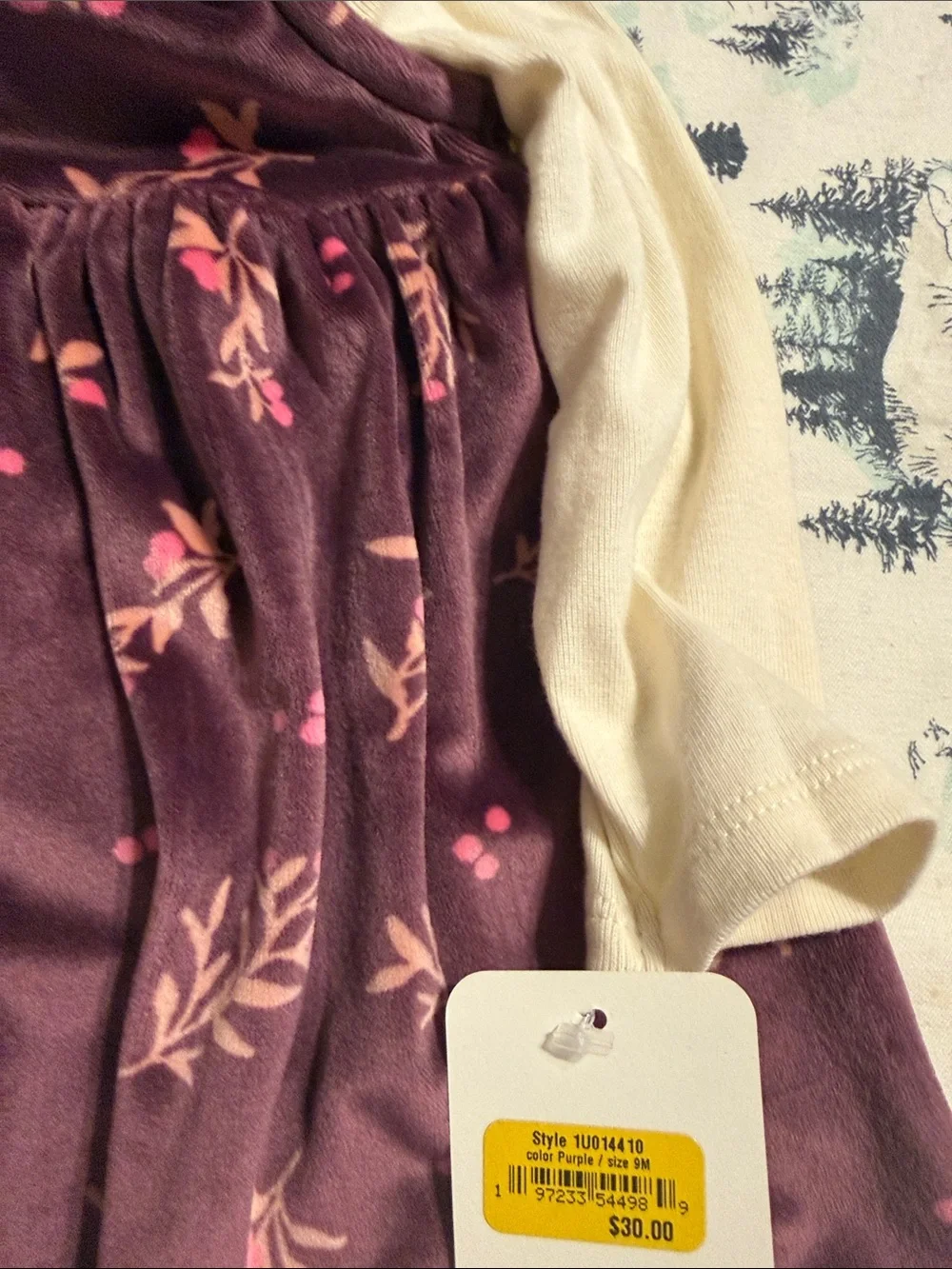 9 Month NEW Carters Velvet Floral Baby Dress Set - Burgundy & Cream